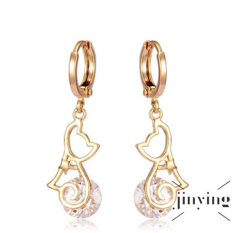 GETNOIVAS Khuyên tai mạ vàng hình mèo đính đá xinh xắn