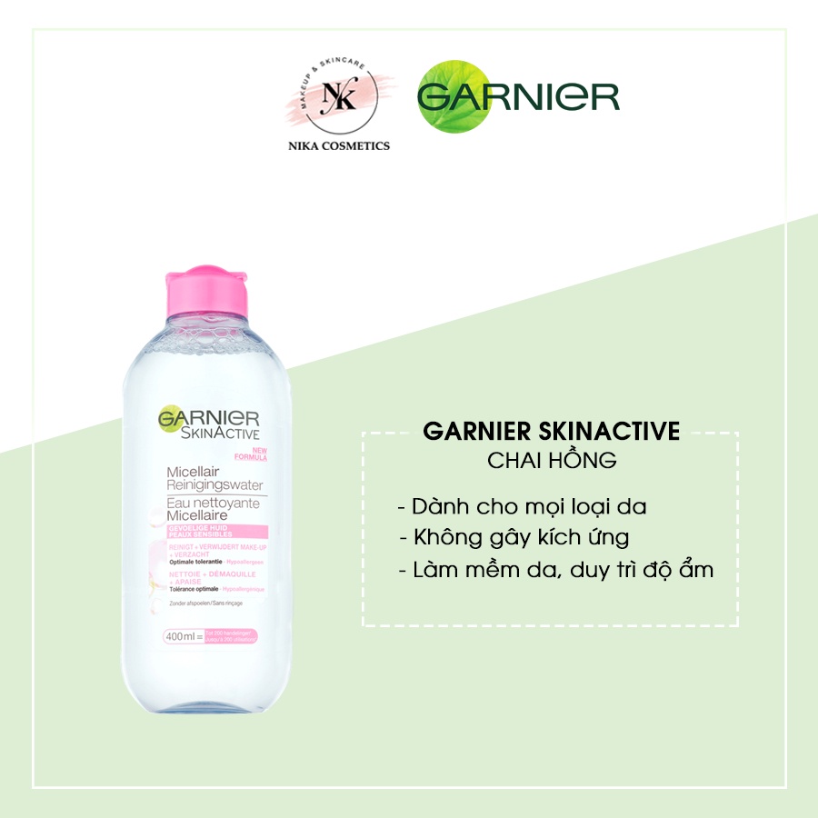 Nước tẩy trang làm sạch Garnier Micellar Cleansing Water 400ml cho mọi loại da [Nika Cosmetics]