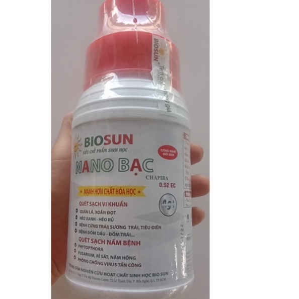 CHẾ PHẨM SINH HỌC NANO BẠC.Nấm quả, nấm hồng, rỉ sắt, phấn trắng, Đốm dầu vi khuẩn cứng trái, loét trái,thể tích 500ml