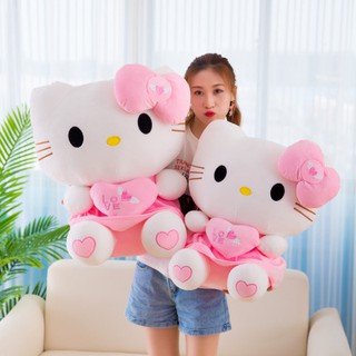 GẤU BÔNG KITTY ÔM TIM THÊU SIZE 30CM