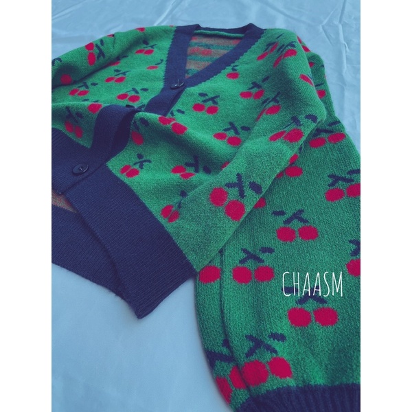 SẴN - áo croptop len hoạ tiết cherry