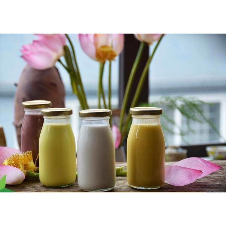 Combo 3 chai thủy tinh tròn trơn 200ml nắp thiếc chưng yến, đựng sữa, sinh tố, hạt ngũ cốc