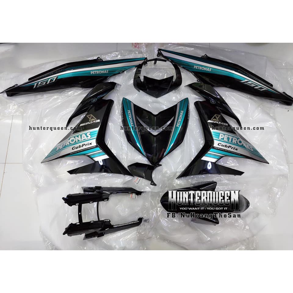 Tem Exciter 150. Tem Petronas, xe đen, tem xanh. Thay đổi màu sắc và chi tiết theo yêu cầu. Sắc nét, bền màu