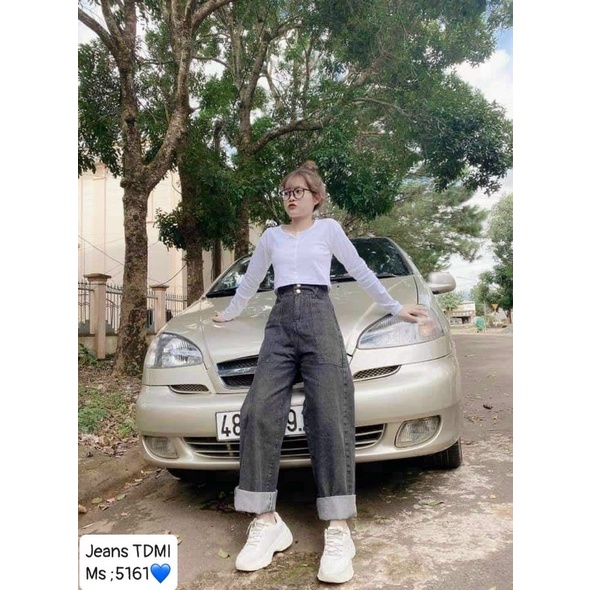 👉Baggy Jeans 2 Nút Lưng Cao Ống Suông