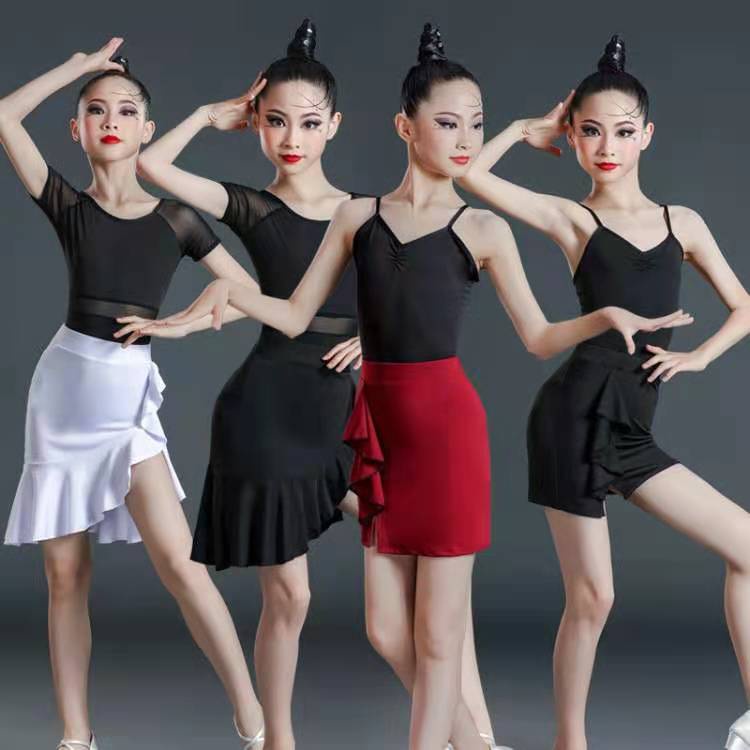 Bộ Trang Phục Khiêu Vũ Latin Ngắn Tay Màu Đen Dành Cho Bé Gái 8.19