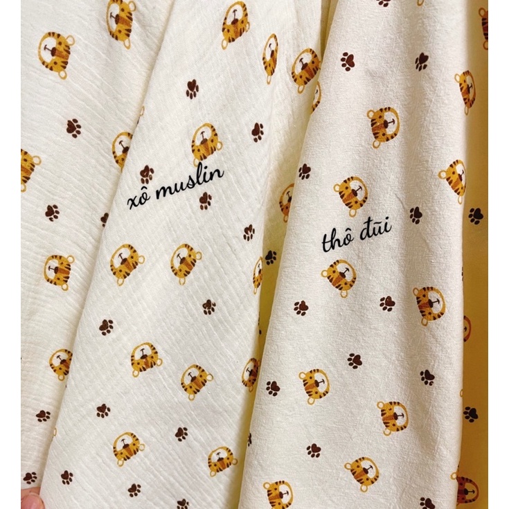 vải thô đũi cara mềm mát 100% cotton hình con hổ may sơ mi bé trai