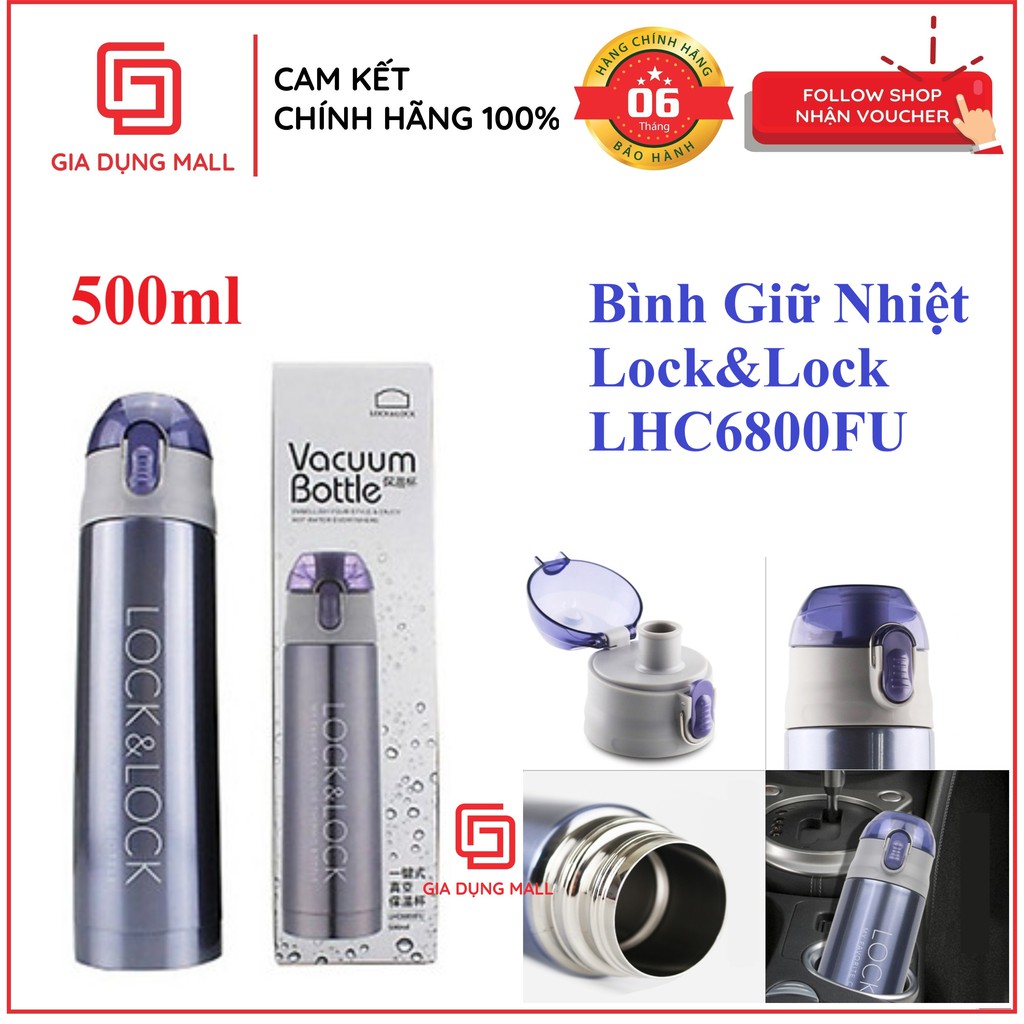 Bình Giữ Nhiệt Lock&Lock LHC6800FU 500ml Chính hãng-Nắp nhựa PP, không chứa BPA.Giữ nóng và giữ lạnh