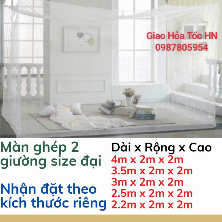 Màn 10/10 Ghép 2 Giường Đủ Kích Thước 4mx2m, 3.5mx2m, 3mx2m, 2.5mx2m, 2m2x2m - Màn Tuyn, Mùng Tuyn Ghép Giường Không Cửa