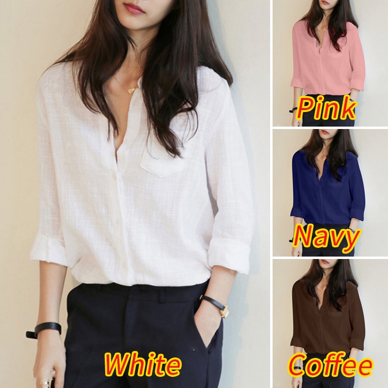 Áo sơ mi Zanzea tay dài cổ tròn màu trơn thời trang dành cho nữ