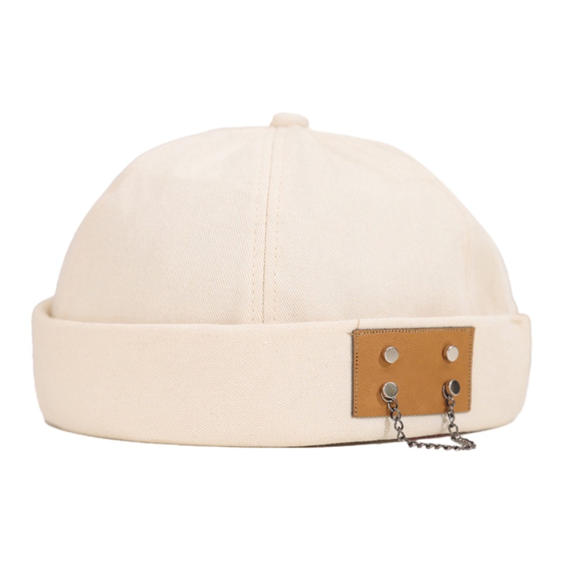 Mũ Beanie Cotton Thoáng Khí Không Vành Kèm Miếng Dán Trang Trí