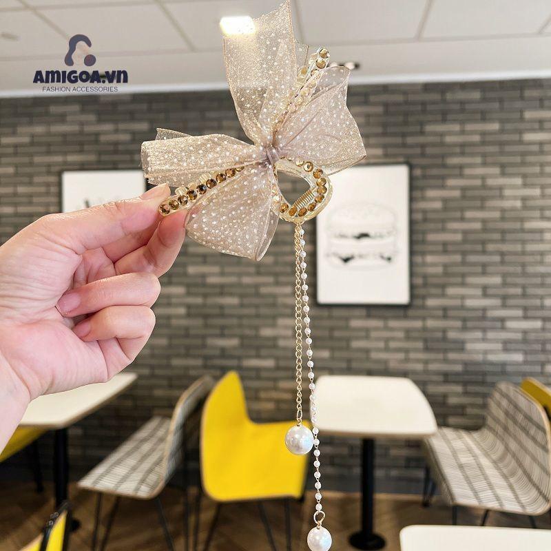 ✨✨Kẹp Tóc Hình Nơ Tua Rua Đính Ngọc Trai Thời Trang Cho Nữ