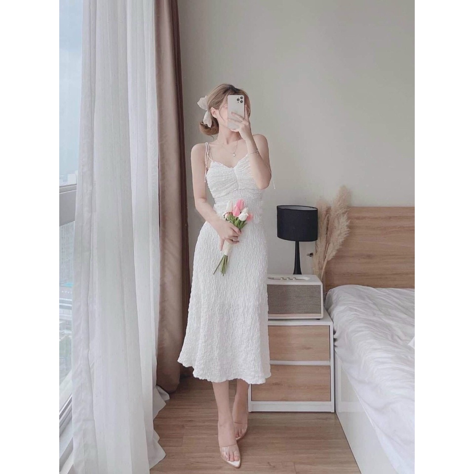 Set Bộ Thời Trang Nữ Váy Đầm Maxi 2 Dây Kết Hợp Với Áo Khoác Dài Tay Điệu Đà, Có Lót Trong