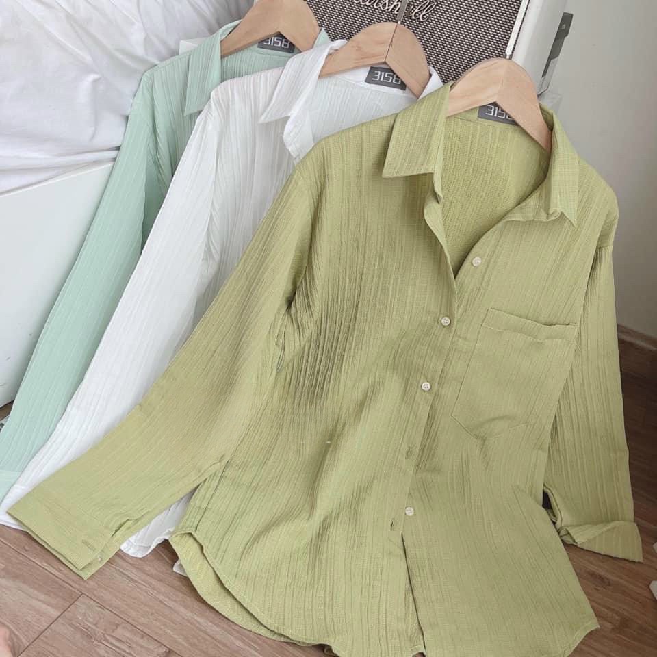 Áo Sơ Mi Nữ Trơn Dài Tay Dáng Công Sở 3 Màu Chất Đũi Gân Siêu Hot