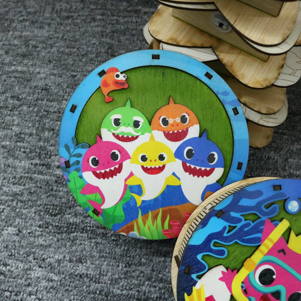 Đèn lồng gỗ Pinkfong trung thu bé tự tô màu giúp sáng tạo, kèm màu tô