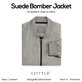 Áo Khoác Bomber Da Lộn Ghi Nhạt Trơn, Chất Liệu Da Lộn Mềm Mịn – CEFFYLO