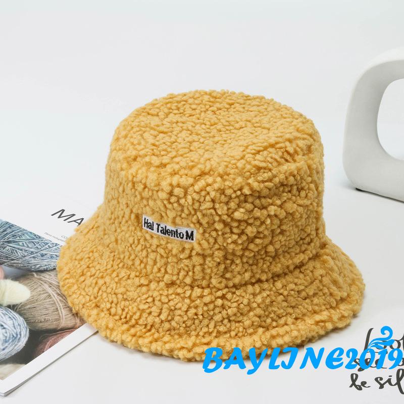 BAY- Mũ bucket vải lông cừu giữ ấm thường ngày (màu đỏ vàng, trắng, đen, hồng, xám)