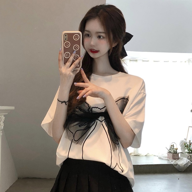 NRVP Áo Thun Nữ Dáng Dài Rộng Tay Ngắn Phong Cách Thời Trang Đường Phố Hàn Quốc