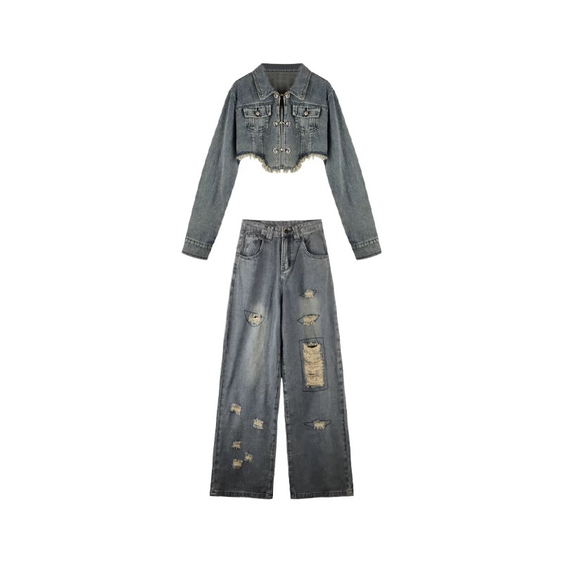 Set Áo Khoác Jeans Dài Tay + Quần Short Jeans Thời Trang Nữ