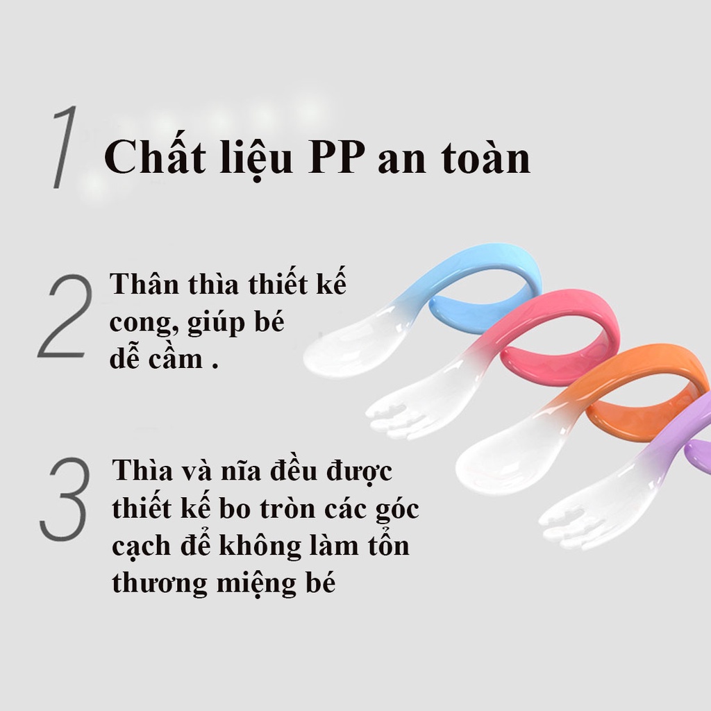 Bộ thìa dĩa tập xúc có báo nóng cho bé - Tay cầm xoắn cong - Chính hãng Misuta