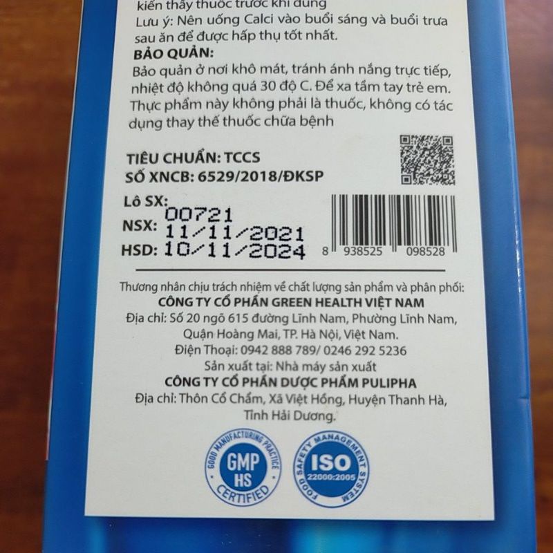 Canxi NANO AQUA GREEN giảm nguy cơ còi xương ở trẻ, giảm loãng xương ở người lớn.