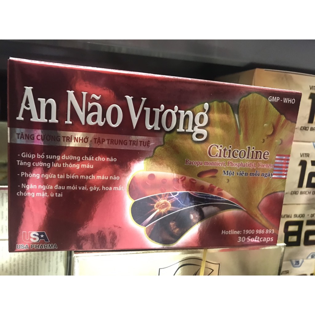 Viên bổ não AN NÃO VƯƠNG giúp tăng cường trí nhớ, tăng tuần hoàn máu não, ngừa tai biến - HỘP 30 viên