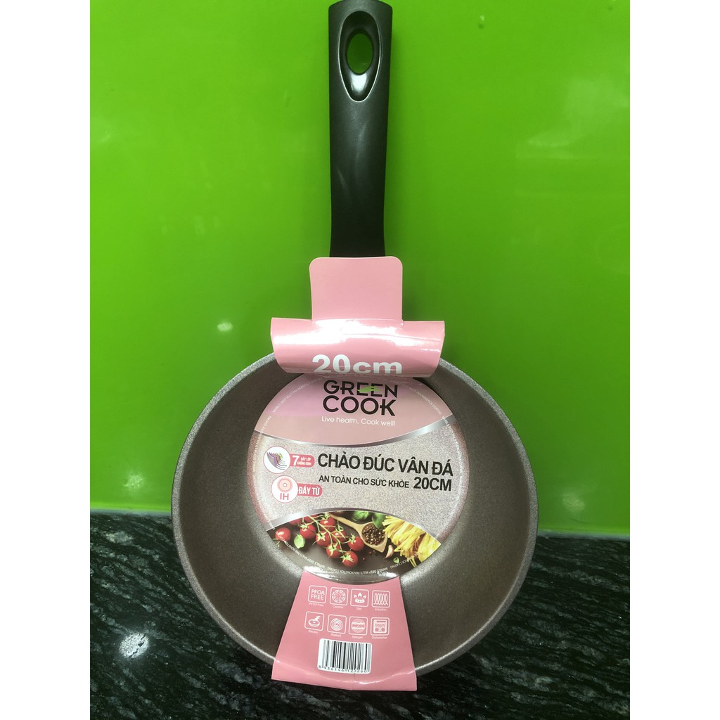 [ĐỦ SIZE] CHẢO ĐÚC VÂN ĐÁ ĐÁY TỪ chống dính 7 lớp GREEN COOK (màu hồng siêu xinh)