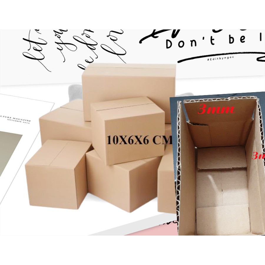 Combo 10 hộp carton 10x6x6 sóng B dầy 3mm cứng cáp chuẩn dùng để gói hàng