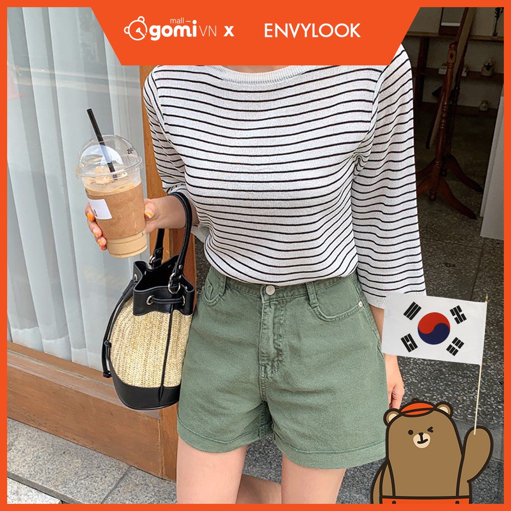 Áo Thun Tay Lửng Sọc Ngang ENVYLOOK 7 parts cut pin dangara GomiMall