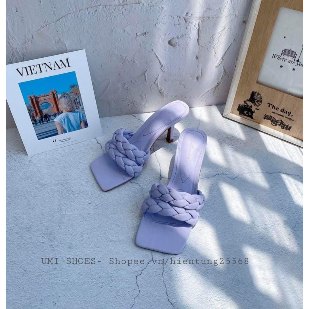 [3 MÀU] Guốc cao gót 5cm quai xoắn bện đan phồng bính gót nhọn mũi vuông đơn giản hot trend 2020 đẹp chảnh đi chơi | WebRaoVat - webraovat.net.vn
