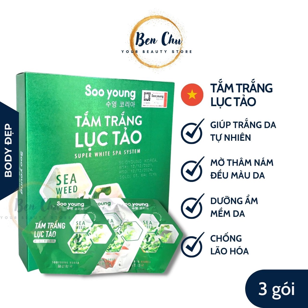 Tắm Trắng Lục Tảo SOOYOUNG KOREA – Giúp Da Trắng Sáng Tự Nhiên, Giữ ẩm & Săn Chắc, Chống Lão Hóa Da | BenChu Beauty
