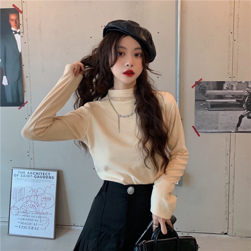 Áo thun tay dài cổ cao thời trang Hàn Quốc dành cho nữ