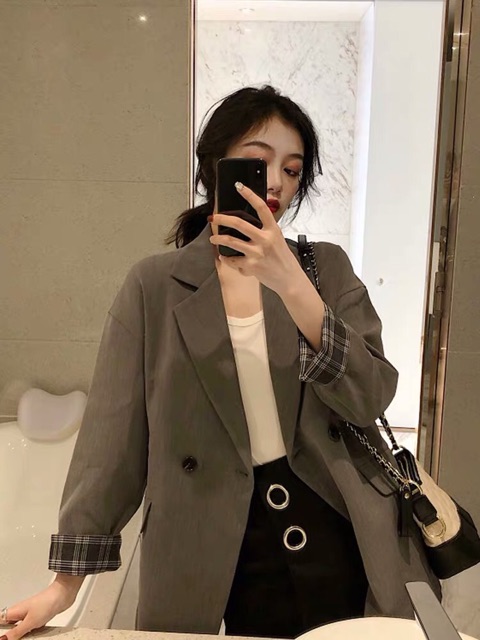 [ HÀNG KHÔNG SẴN ] Áo blazer tay lật kẻ | BigBuy360 - bigbuy360.vn