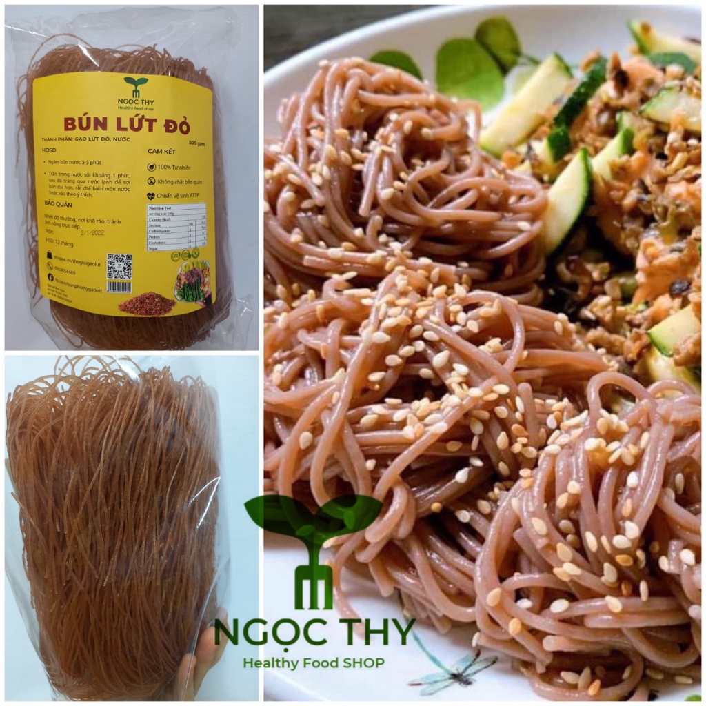 NT Food Bún gạo lứt ĐỎ ăn eatclean ăn kiêng sợi bún nhỏ gói 500gr