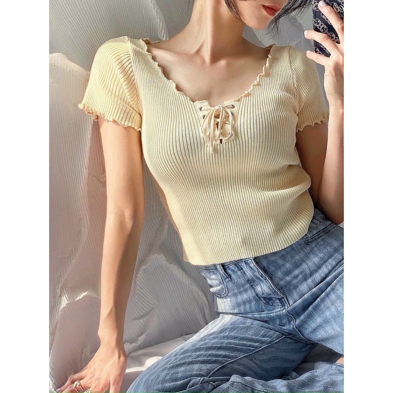 Áo len cộc tay đan ngực sexy