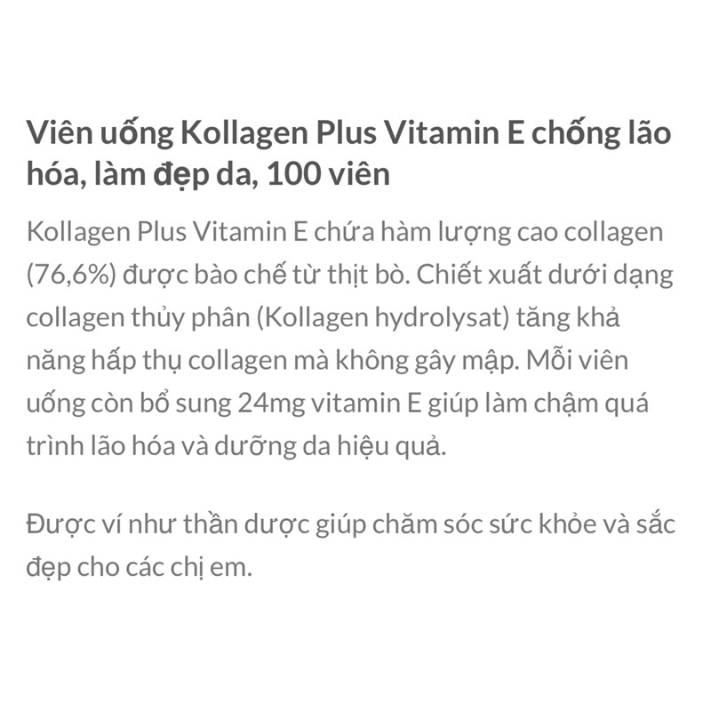 Kollagen Plus VitaminE Collagen Vitaworld - 100Viên - Hàng nội địa Đức