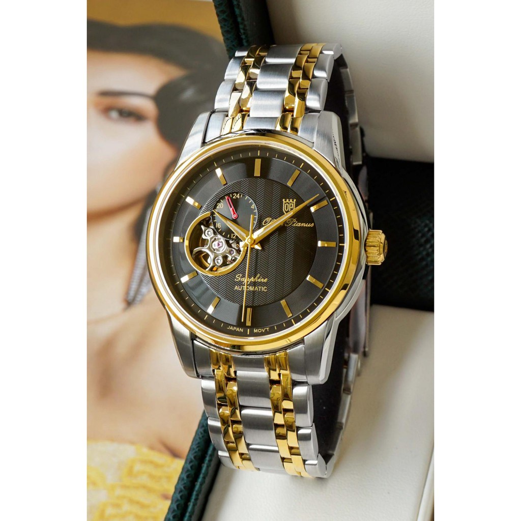 Đồng hồ nam dây kim loại mặt kính chống xước Automatic Olym Pianus OP990-163 OP990-163AMSK đen