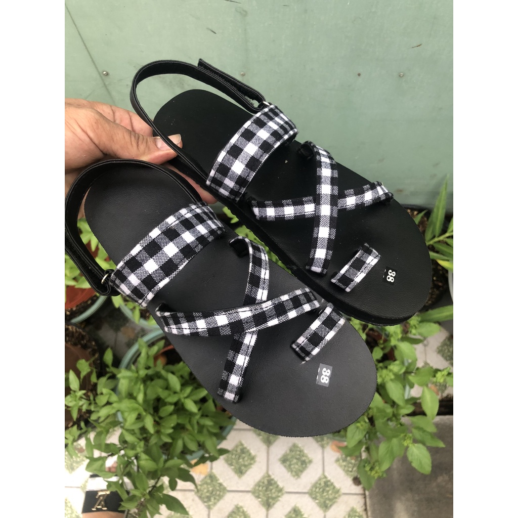 Xăng đan nữ sandal đồng nai đế đen A112 ca rô
