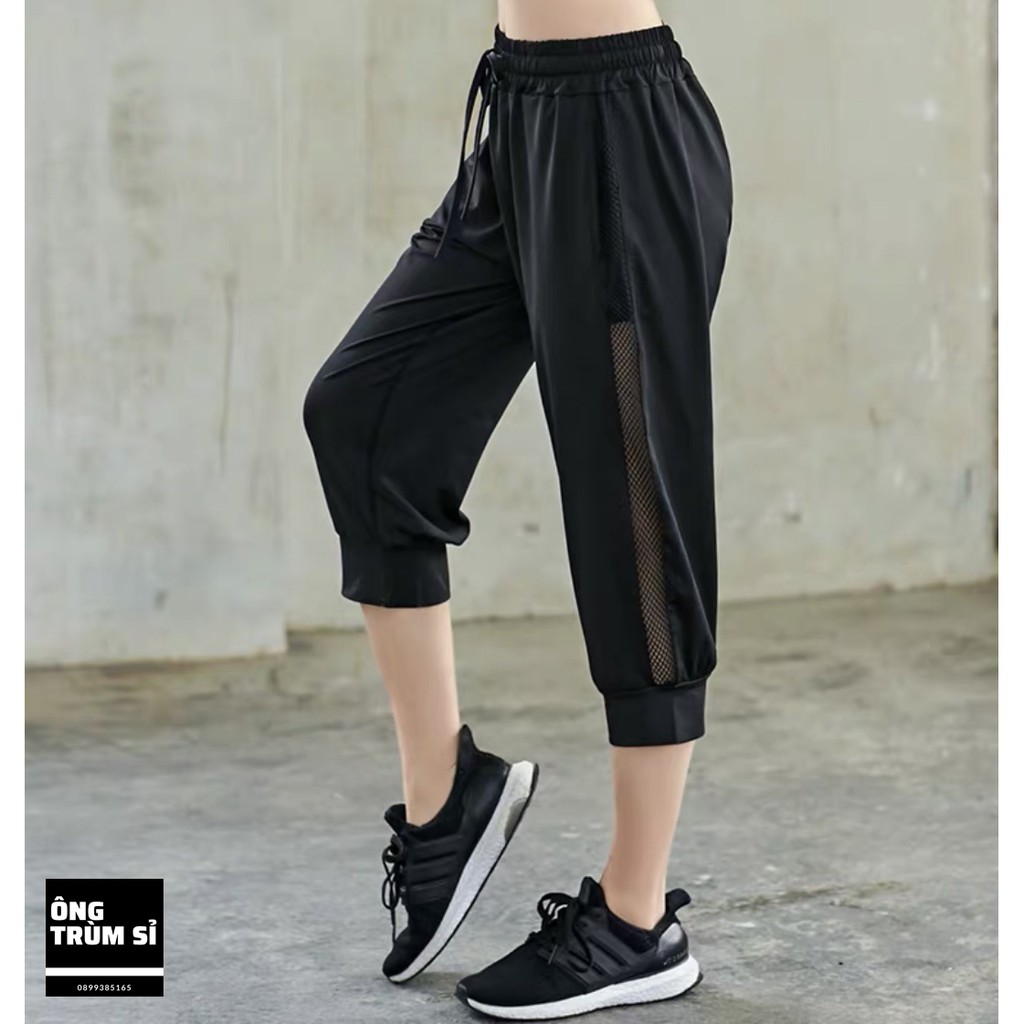 Quần jogger thể thao phối lưới lửng form nữ cực kỳ xì teen [ Lưới lửng ]