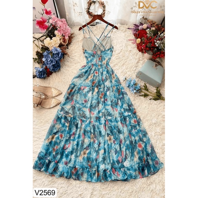 [FREE SHIP] ĐẦM MAXI HAI DÂY HOA LỤA PHỐI TẦNG ĐI BIỂN CỰC XINH