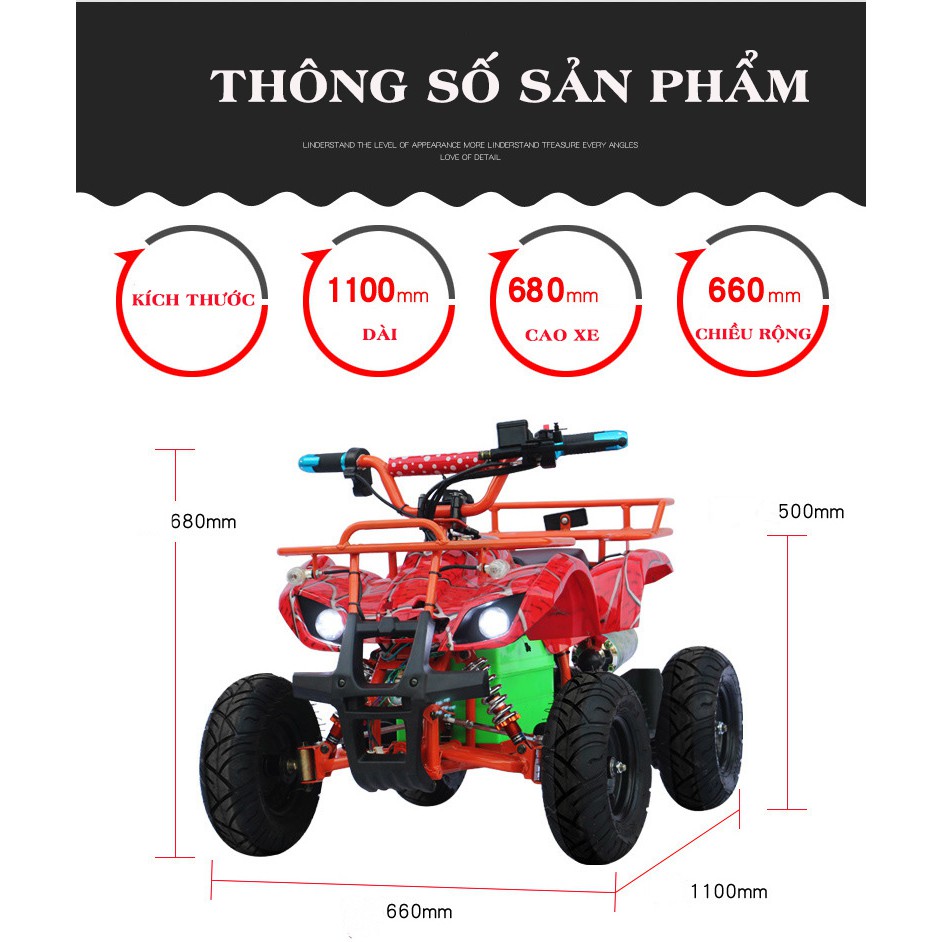 Xe ATV mini chạy điện bình 36V-800W/ 2 chế độ lái tiến lùi, xe địa hình 4 bánh