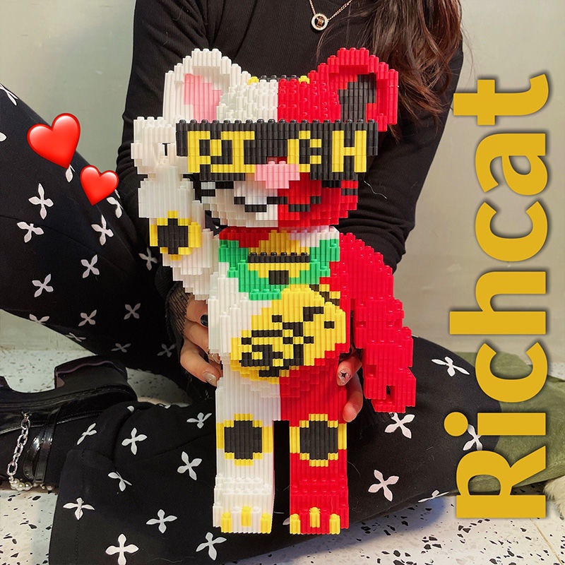 đồ chơi lắp ráp mô hình le go Bearbrick Block mẫu mới RICKCAT 33CM mèo thần tài có ngăn kéo siêu hot