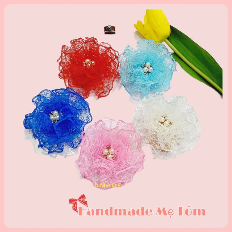 Dây buộc tóc handmade hoa ren to cho bé gái,handmade Mẹ Tôm