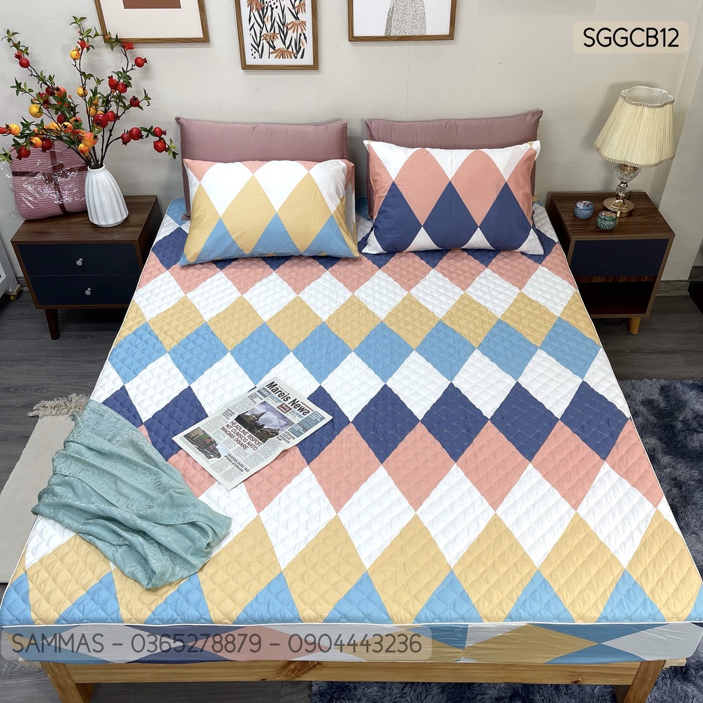 Ga Giường Chần Bông Kèm Vỏ Gối, Drap Trải Giường Cotton Bền Đẹp