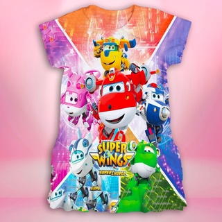 Váy 3 tầng Super wings bé gái thun lạnh thái in 3D 12-45kg