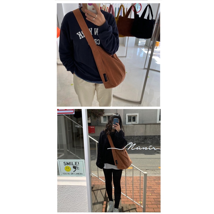 Túi tote nhung tăm basic dễ phối đồ xinh xắn phong cách hàn quốc cho học sinh sinh viên
