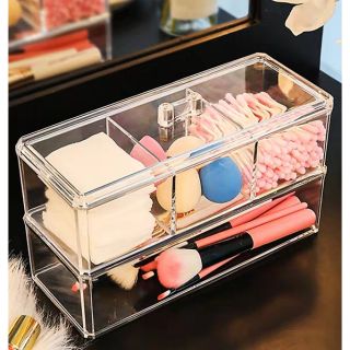 Hộp đựng bông đa năng 3 ngăn có nắp hình chữ nhật 2 tầng HDN02