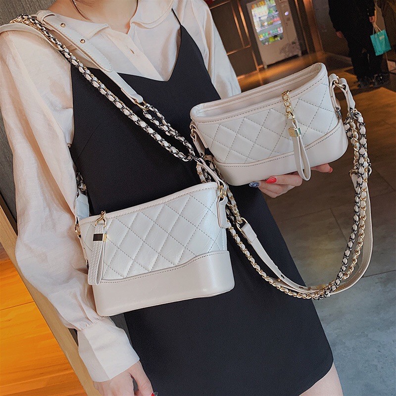 Túi Hobo Hai Quai, Túi Xách Nữ Đeo Chéo 2 Dây Đế Cứng Hàng Đẹp Đen Trắng Be Kem Size Lớn