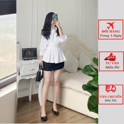 Áo sơ mi trắng nữ công sở chiết xếp ly eo tay bồng tiểu thư ulzzang Hàn Quốc yolo fashion