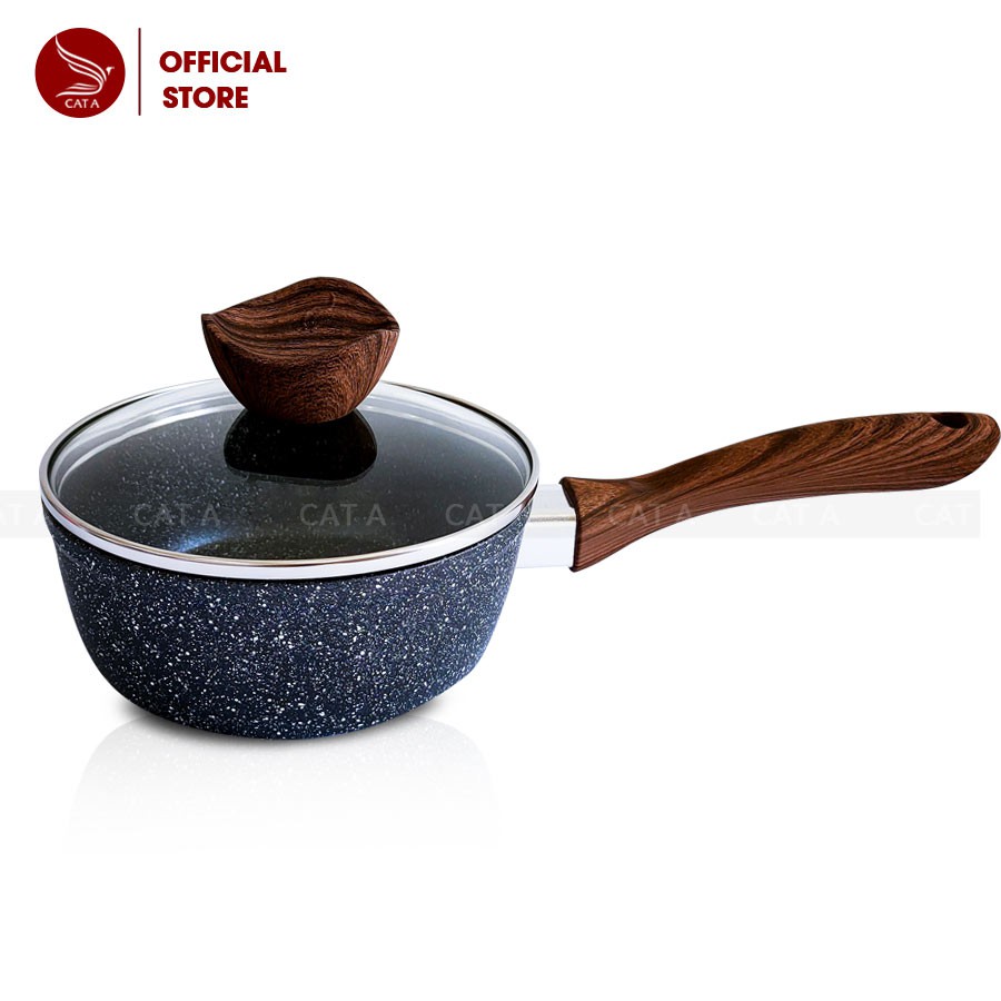 Nồi chống dính vân đá cẩm thạch cao cấp bằng nhôm- Có nắp đậy, đường kính 16-18cm- Tiện lợi cho chiên, xào