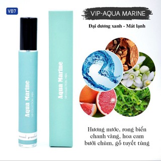  Tinh Dầu Nước Hoa nam Aqua Marine 12ml. Tươi mát năng động. Chai dạng lăn dạng xịt 